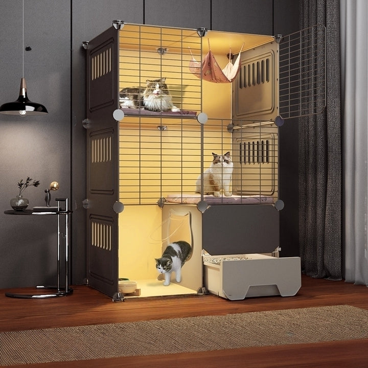 3 layers and 2 columns dark grey cat house on the floor